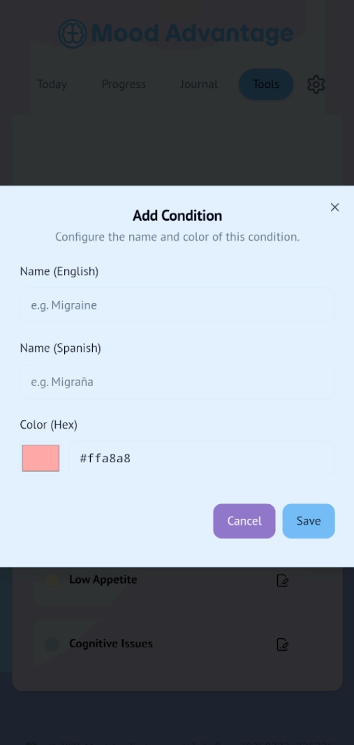 Customization screen