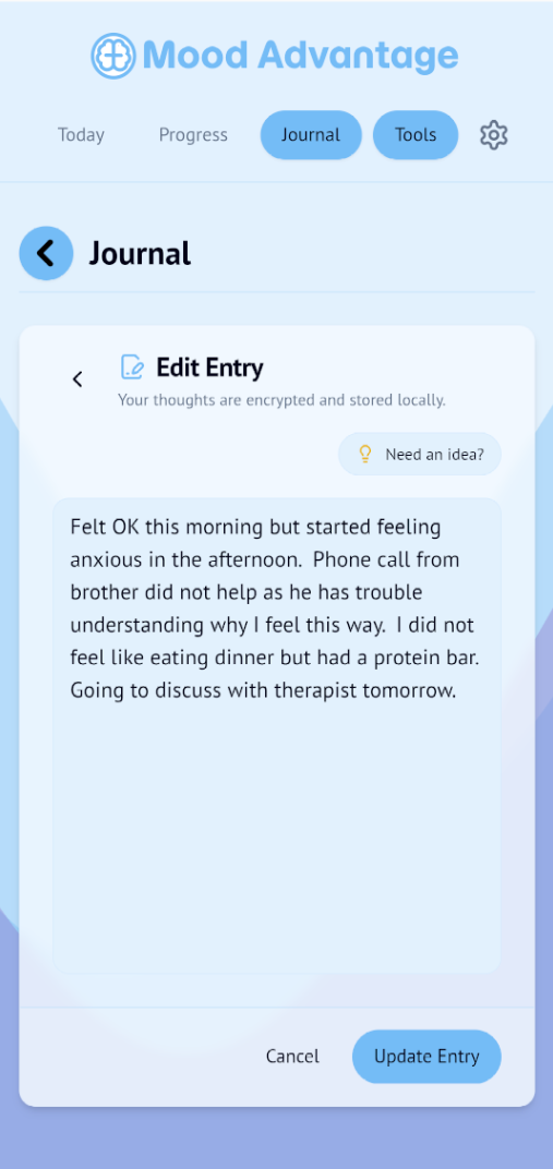 Journal entry screen